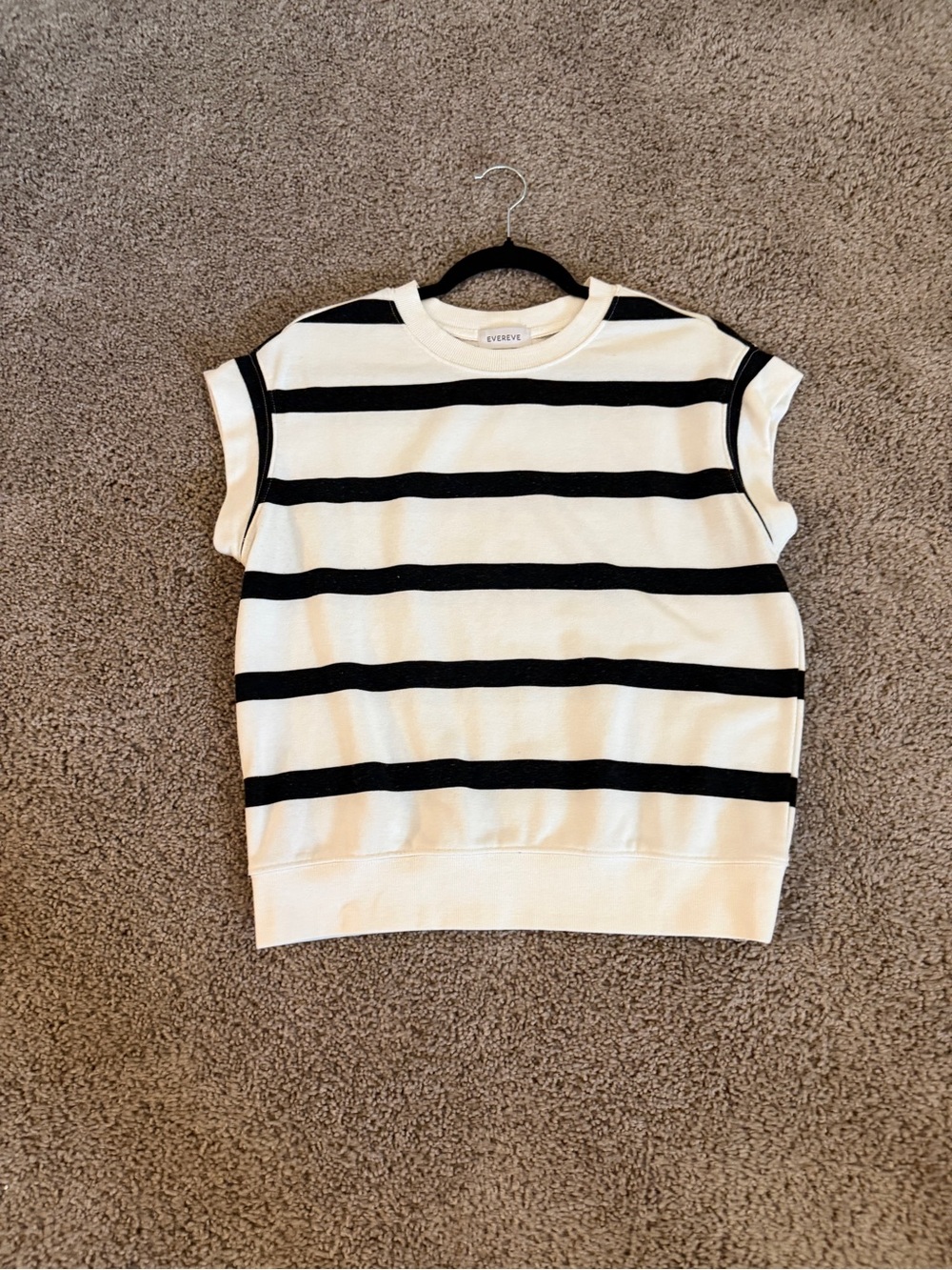 Evereve Cream and Black Striped Short Sleeve Sweatshirt